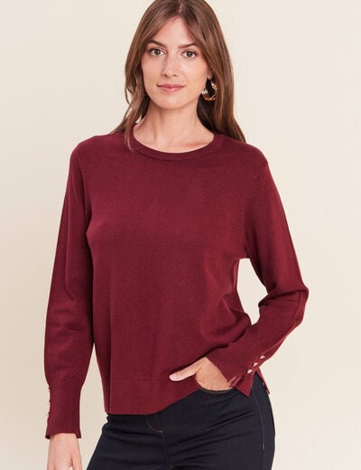 Pull droit col rond manches longues bordeaux femme