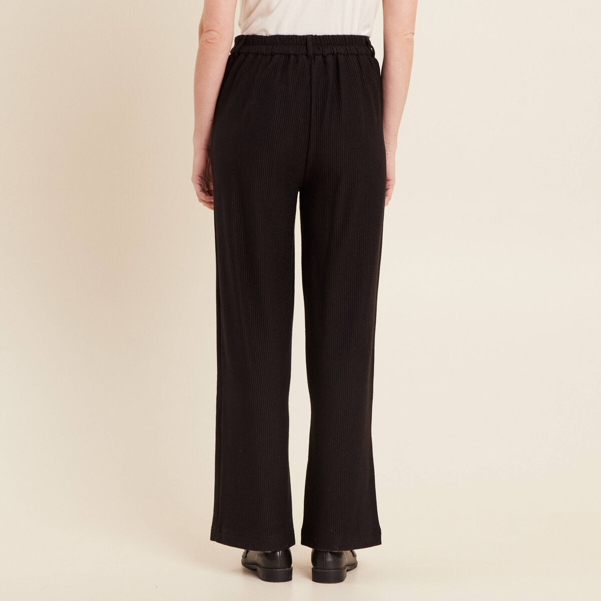 Pantalon tricot large noir femme