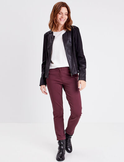 Pantalon ajusté taille basculée bordeaux femme