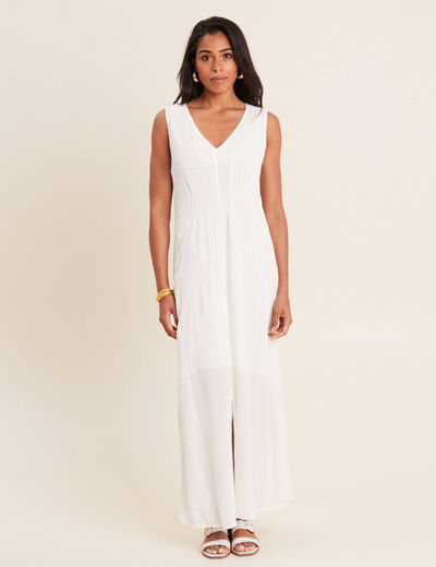 Robe longue évasée ecru femme