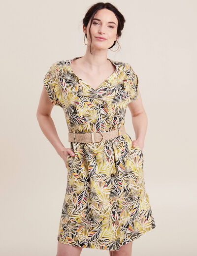Robe droite ceinturée vert femme