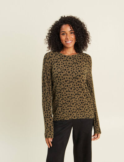 Pull droit col rond manches longues vert femme