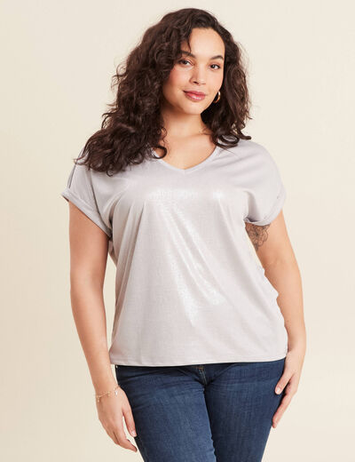 T-shirt manches courtes gris argent femme