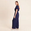 Combinaison large col v manches courtes bleu marine femme