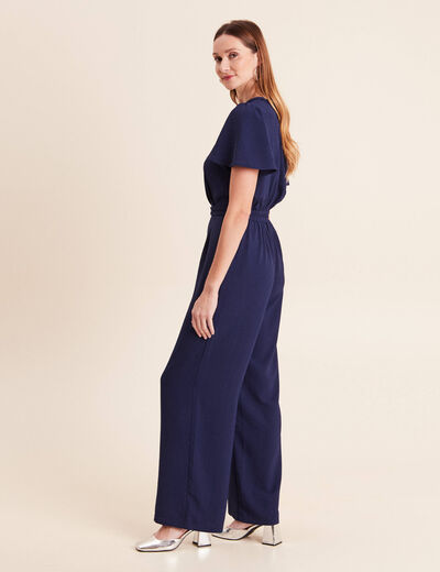 Combinaison large col v manches courtes bleu marine femme