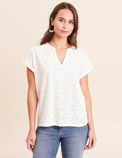 T-shirt droit manches courtes ecru femme