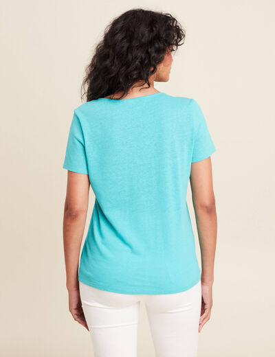 T-shirt manches courtes col en V bleu turquoise femme