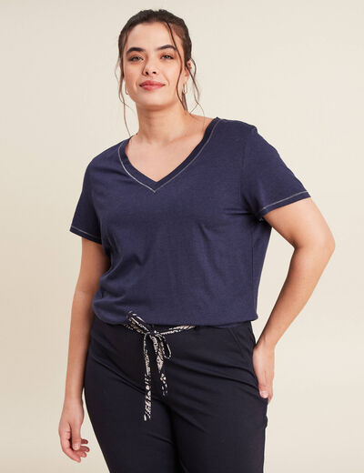 T-shirt manches courtes bleu marine femme