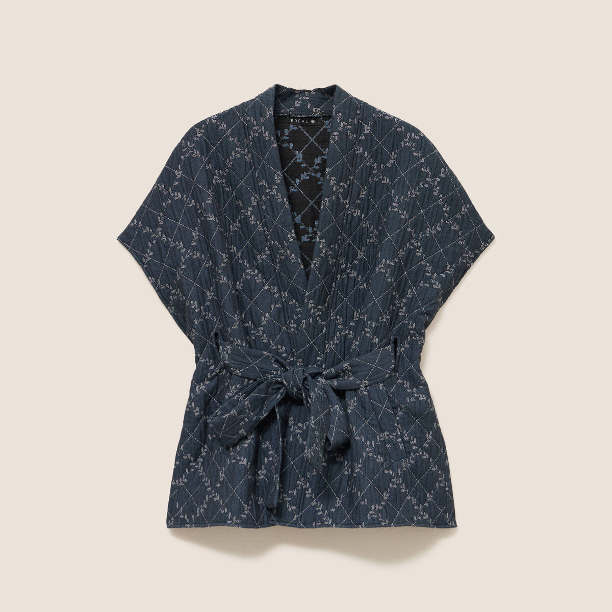 Kimono ceintur&eacute; denim stone femme