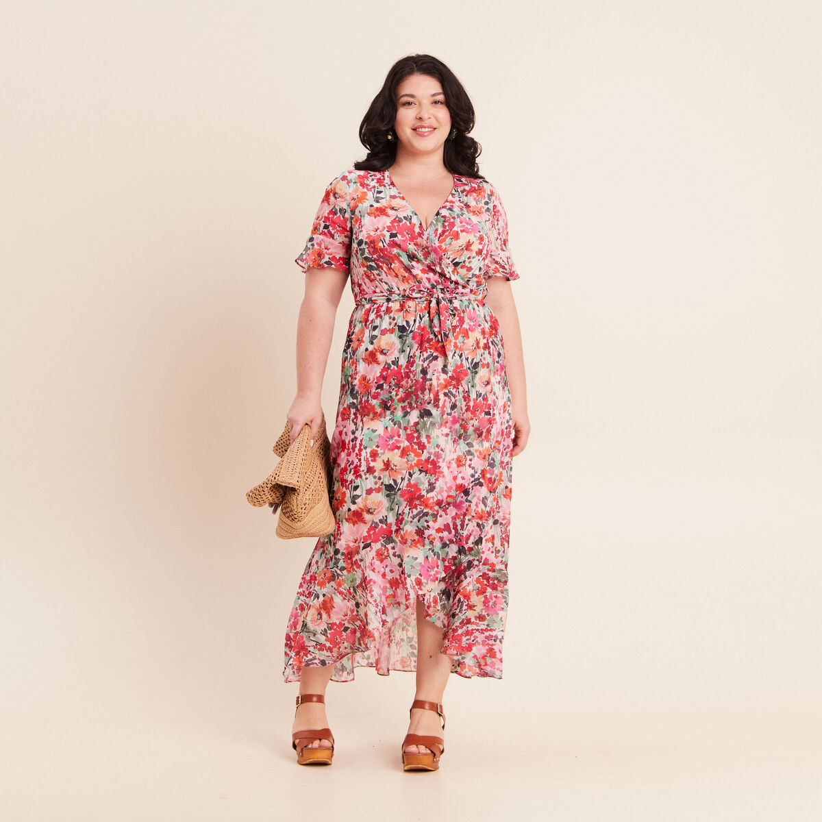 Robe longue portefeuille multicolore femme