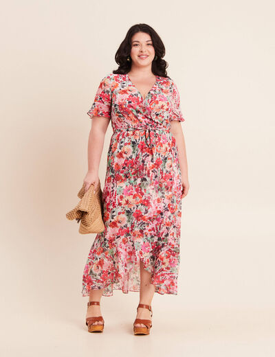 Robe longue portefeuille multicolore femme