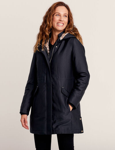 Parka droite à capuche noir femme