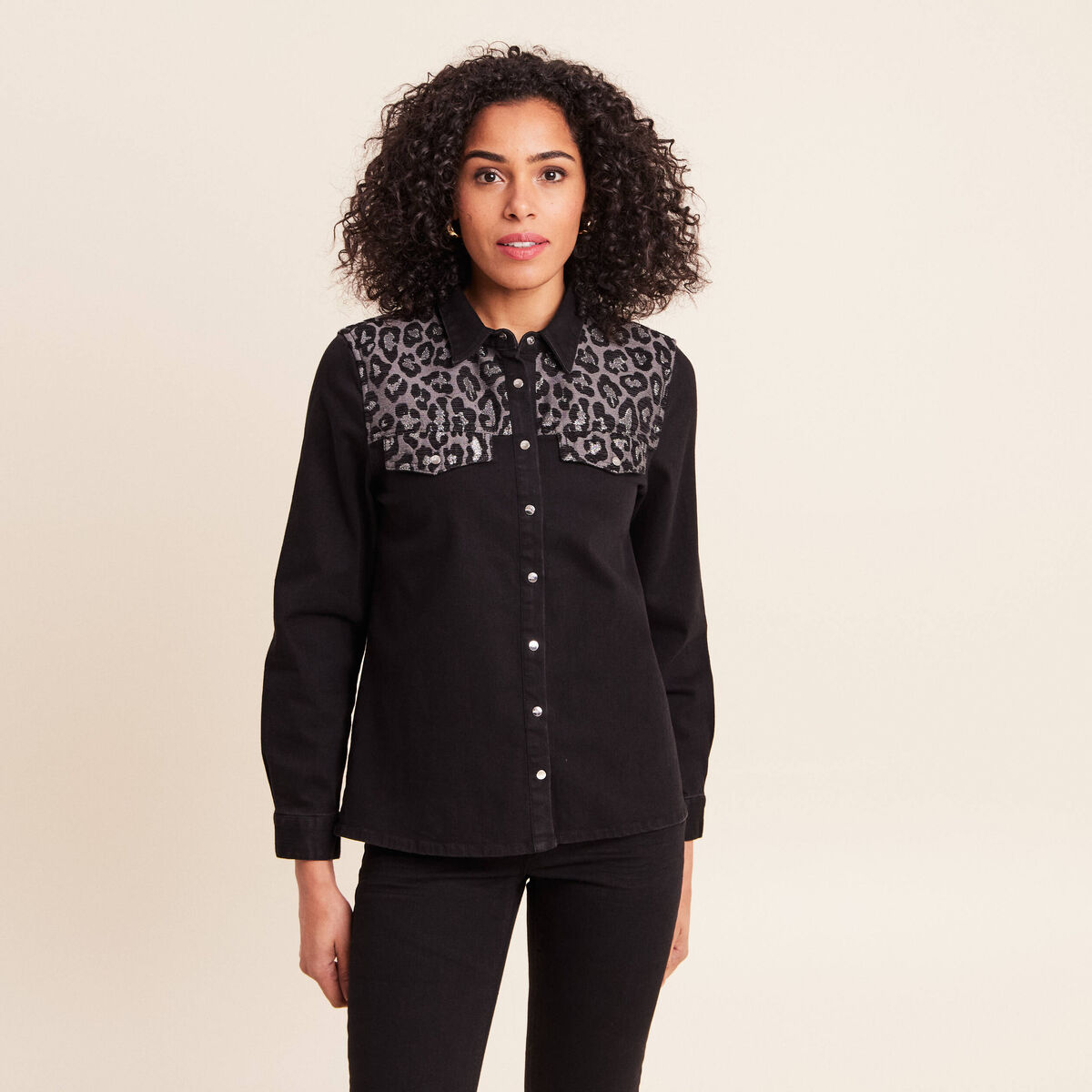 Chemise en jean manches longues noir femme