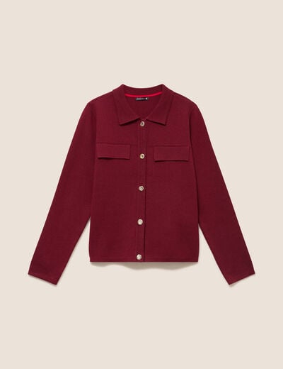 Veste col chemise manches longues bordeaux femme