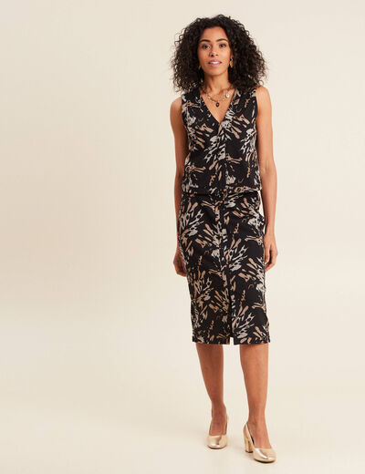 Jupe réversible midi droite fendue noir femme