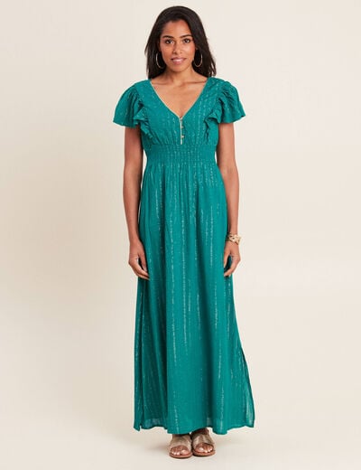 Robe longue droite fluide vert canard femme