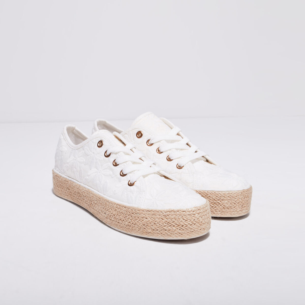 Tennis plateformes &agrave; lacets ecru femme