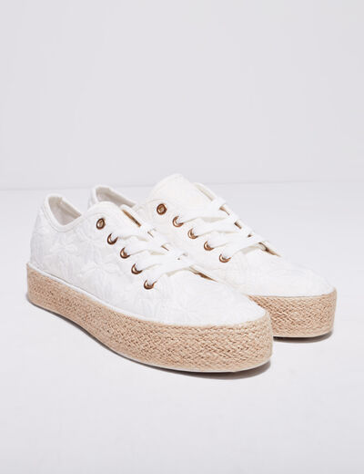 Tennis plateformes à lacets ecru femme
