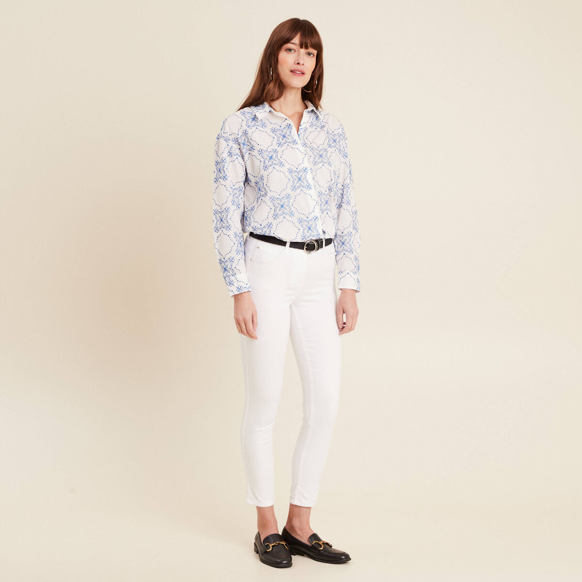 Pantalon léger taille standard 7/8ème blanc femme