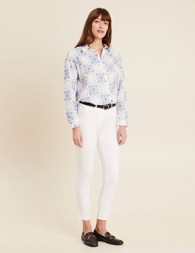 Pantalon léger taille standard 7/8ème blanc femme