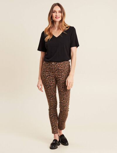 Pantalon léger taille standard 7/8ème marron cognac femme