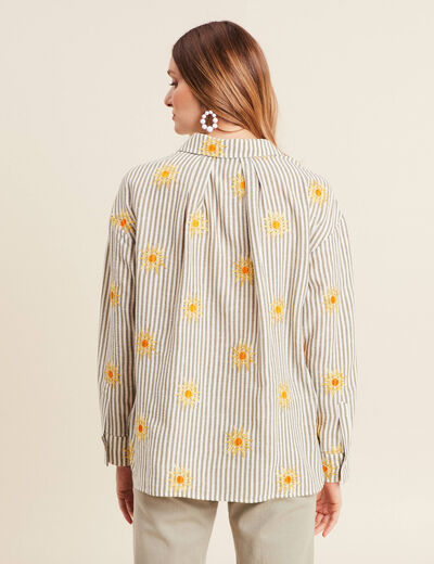 Chemise manches longues brodée jaune femme