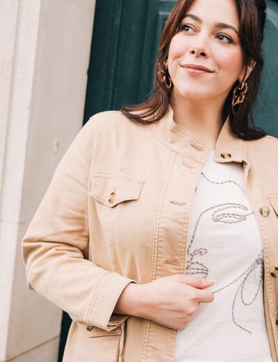 Veste boutonnée en jean marron clair femme