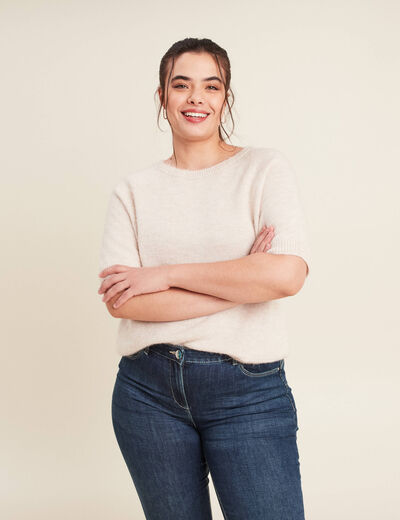 Pull manches courtes beige femme