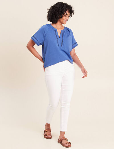 Blouse col v manches courtes bleu roi femme