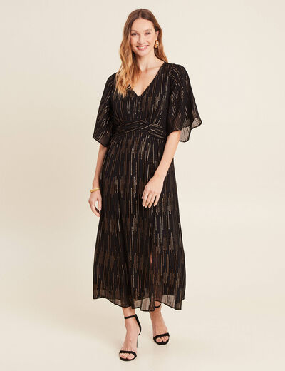 Robe longue évasée couleur or femme