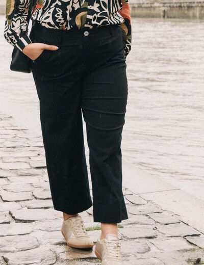 Pantalon large 7/8ème noir femme