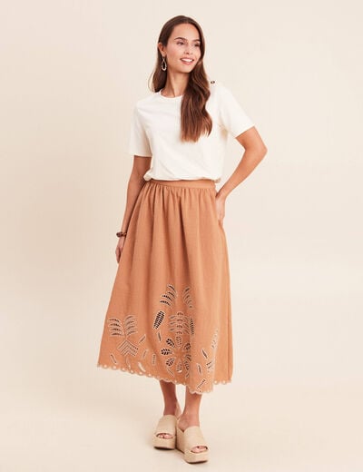 Jupe longue &eacute;vas&eacute;e beige femme