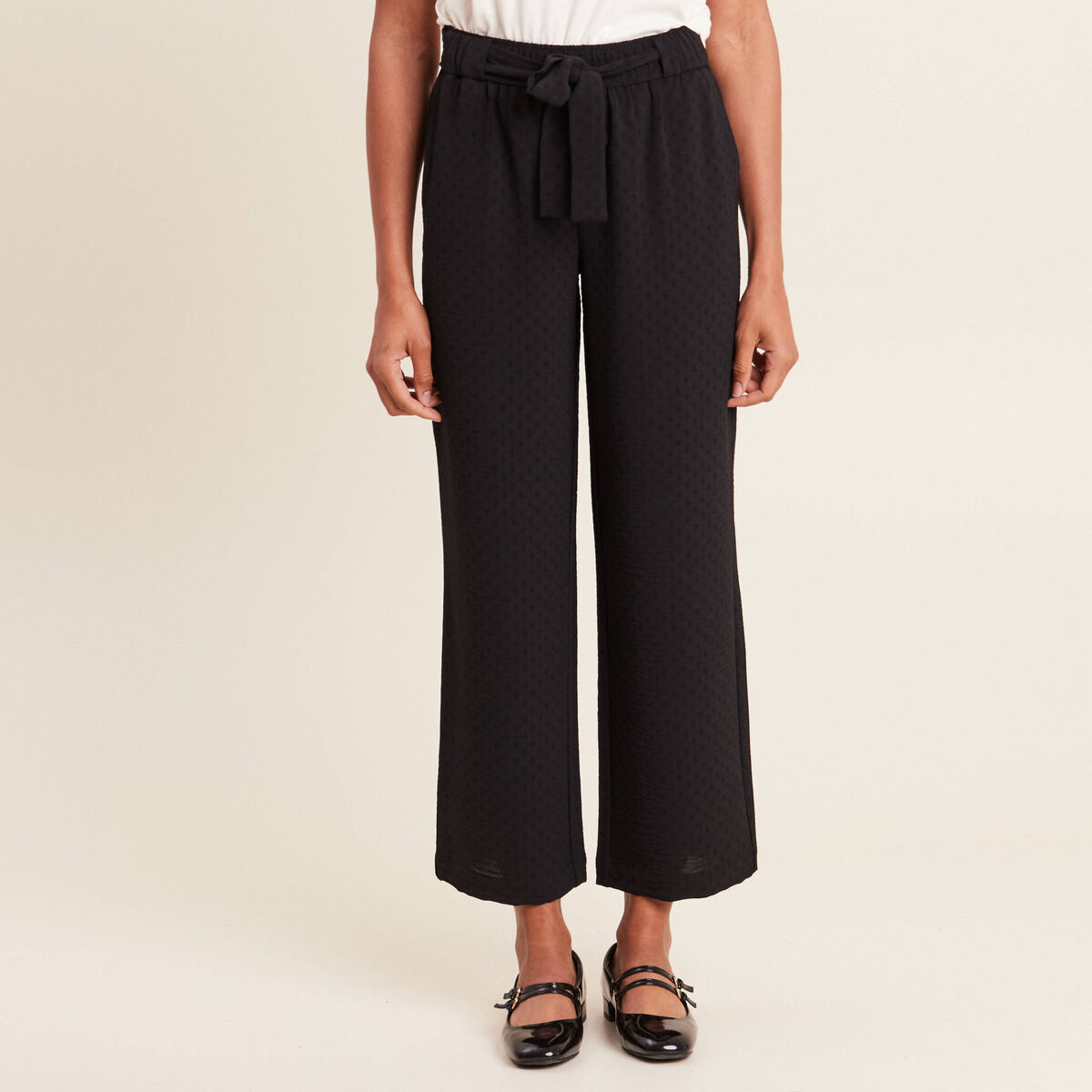 Pantalon flou droit 7/8ème noir femme
