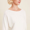Pull manches longues strass ecru femme