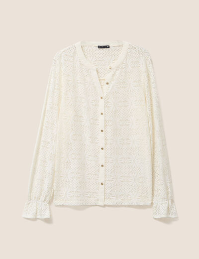 Blouse col mao dentelle manches longues ecru femme