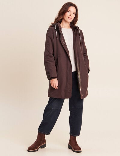 Parka &agrave; capuche taille ajustable marron fonc&eacute; femme