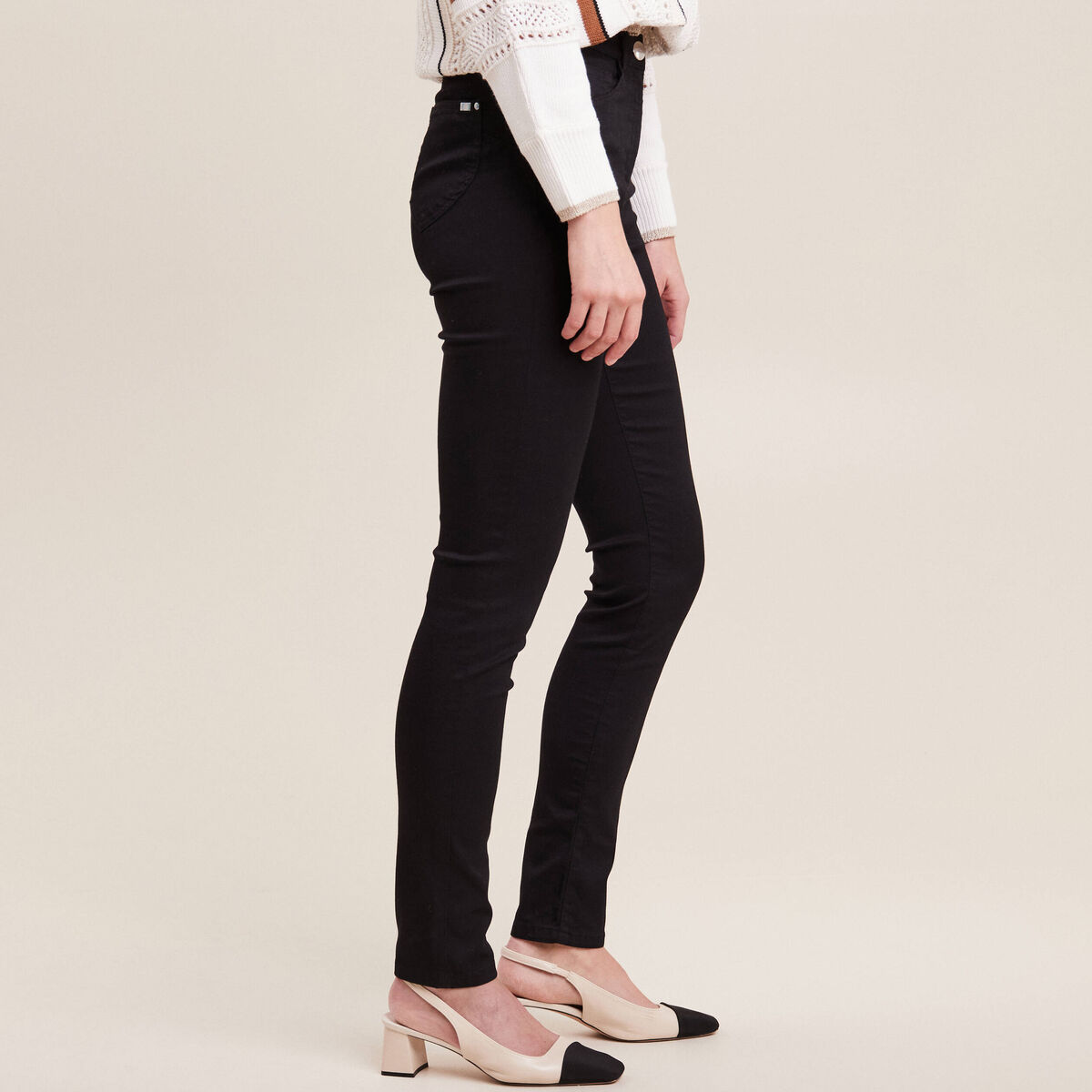 Pantalon léger taille haute long noir femme