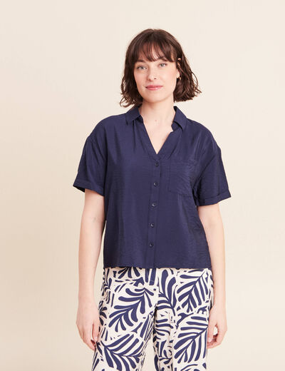 Chemise ample courte &agrave; manches courtes bleu marine femme