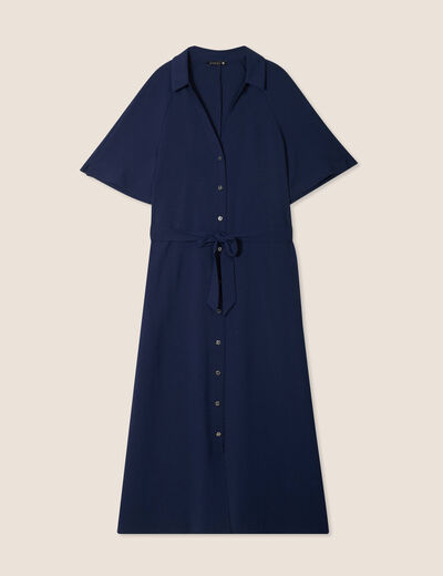 Robe évasée col chemise bleu marine femme
