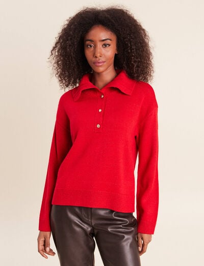 Pull col camionneur rouge femme