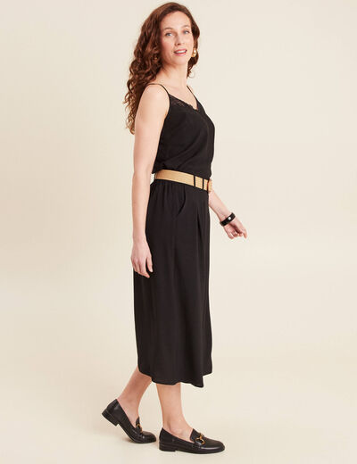 Jupe longue &eacute;vas&eacute;e ceintur&eacute;e noir femme