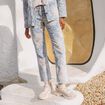 Jean coupe droite 7/8&egrave;me taille standard rose femme