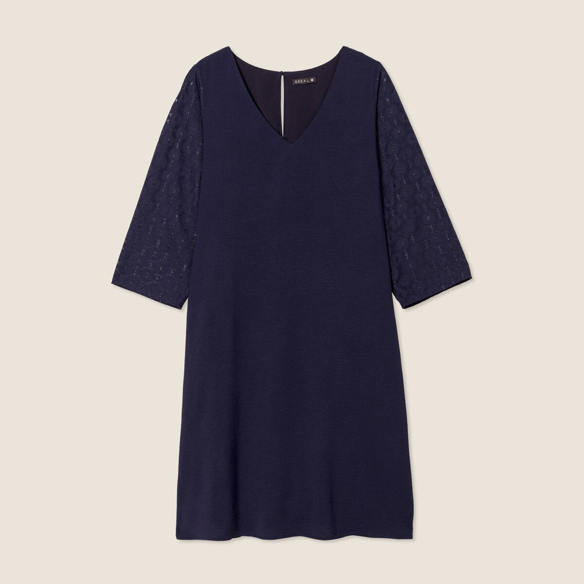 Robe évasée manches 3/4 bleu marine femme