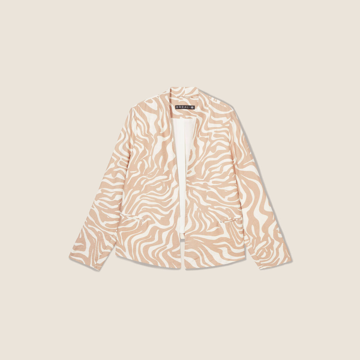 Veste droite manches longues beige femme