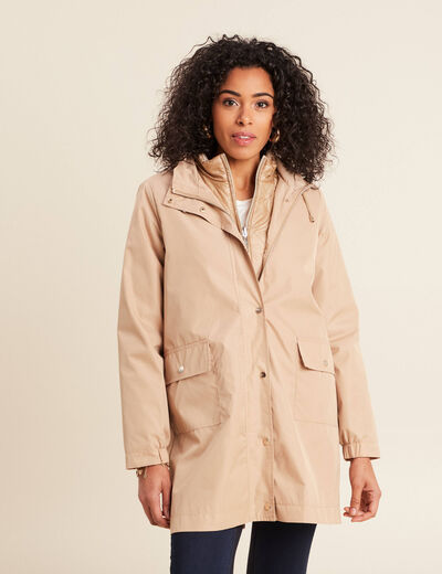 Parka mi-longue à capuche beige femme