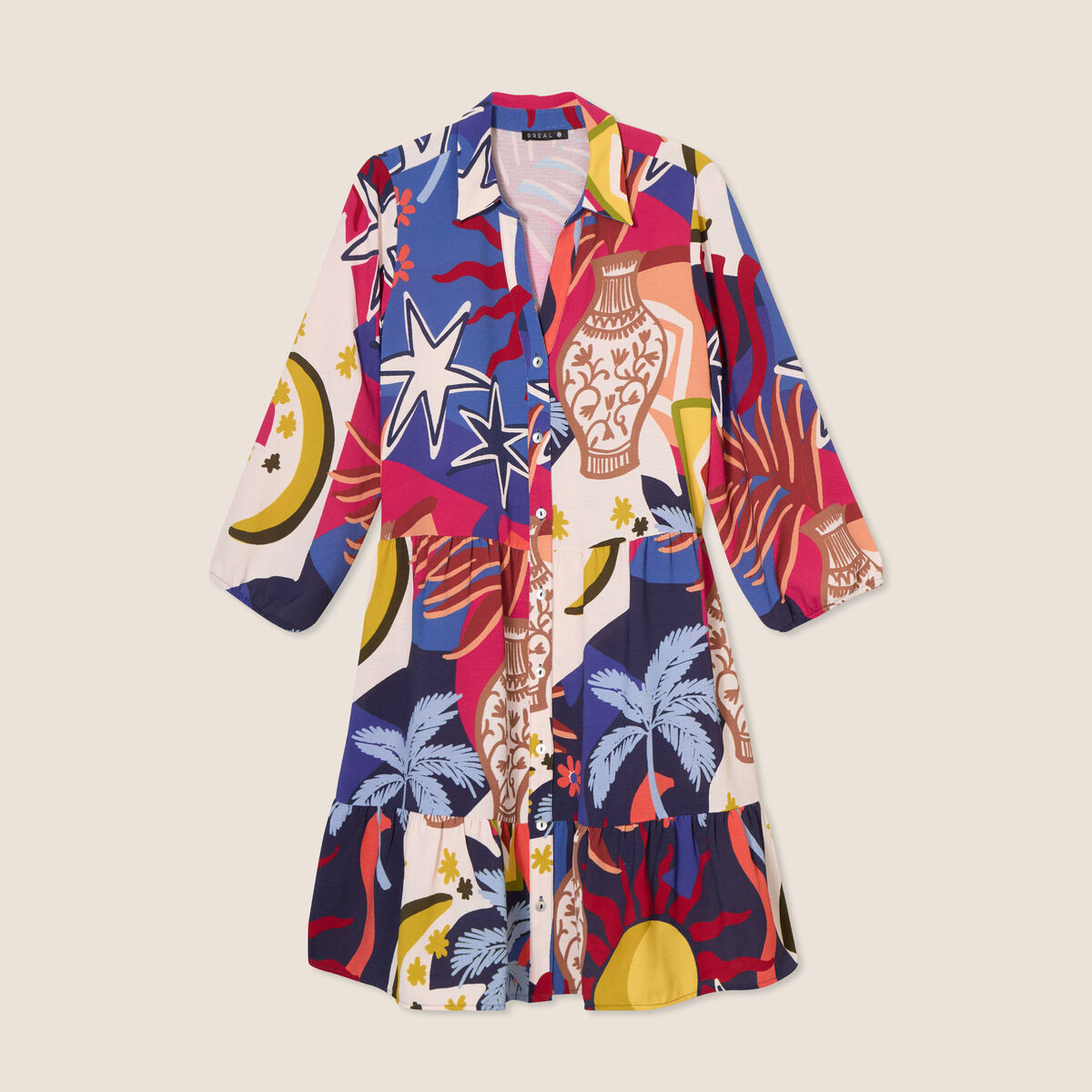 Robe courte &eacute;vas&eacute;e manches 3/4 bleu femme