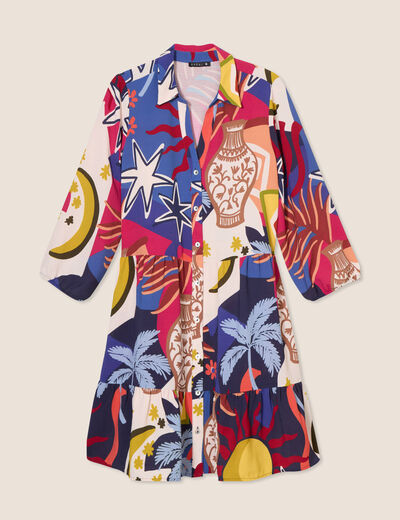 Robe courte évasée manches 3/4 bleu femme