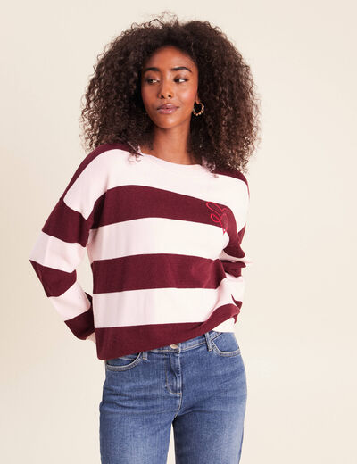Pull col rond bordeaux femme