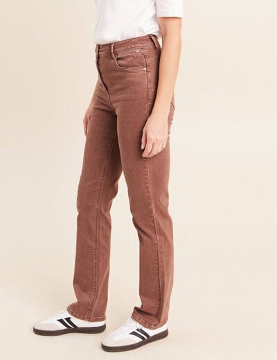 Jean coupe droite taille haute marron clair femme