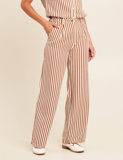 Pantalon large taille haute blanc femme